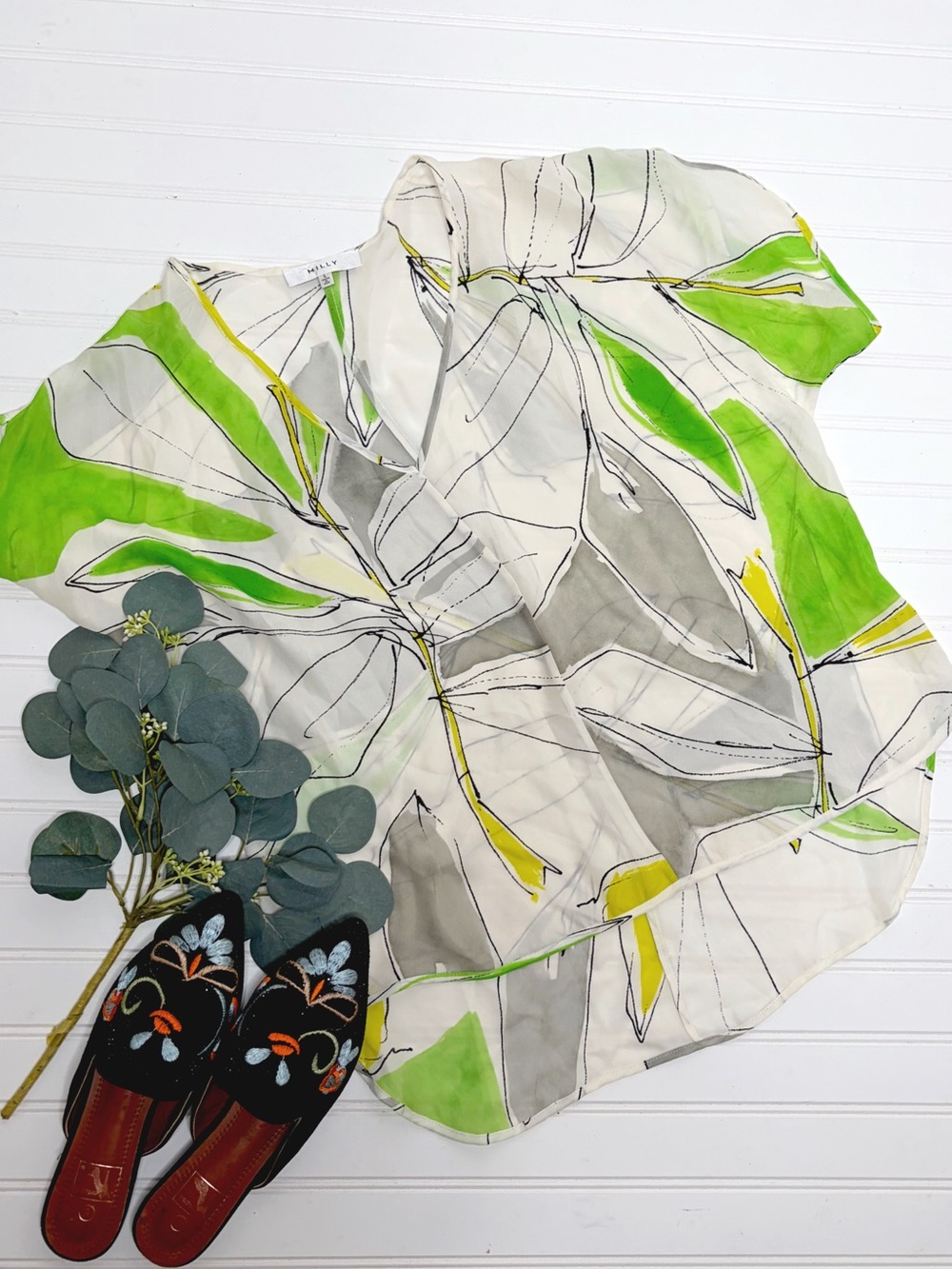 MILLY Abstract Print 100% Silk Top
